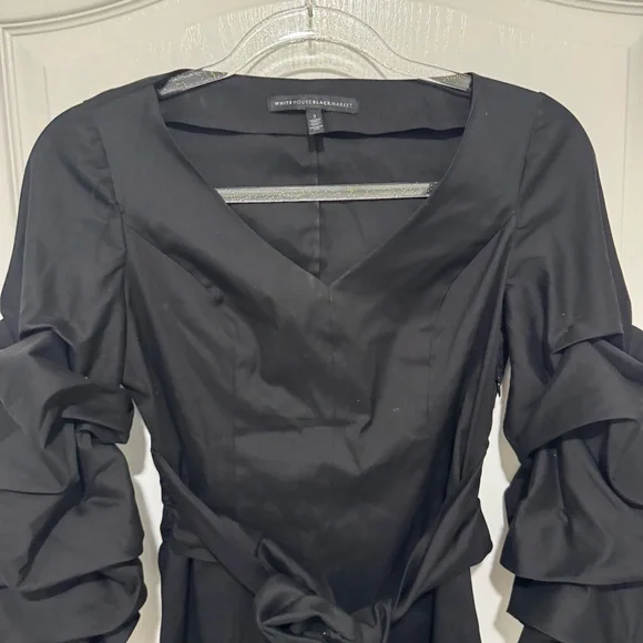 WHBM Ruffle Sleeve Black Blouse Waist Tie Size 2 - Picture 5 of 10